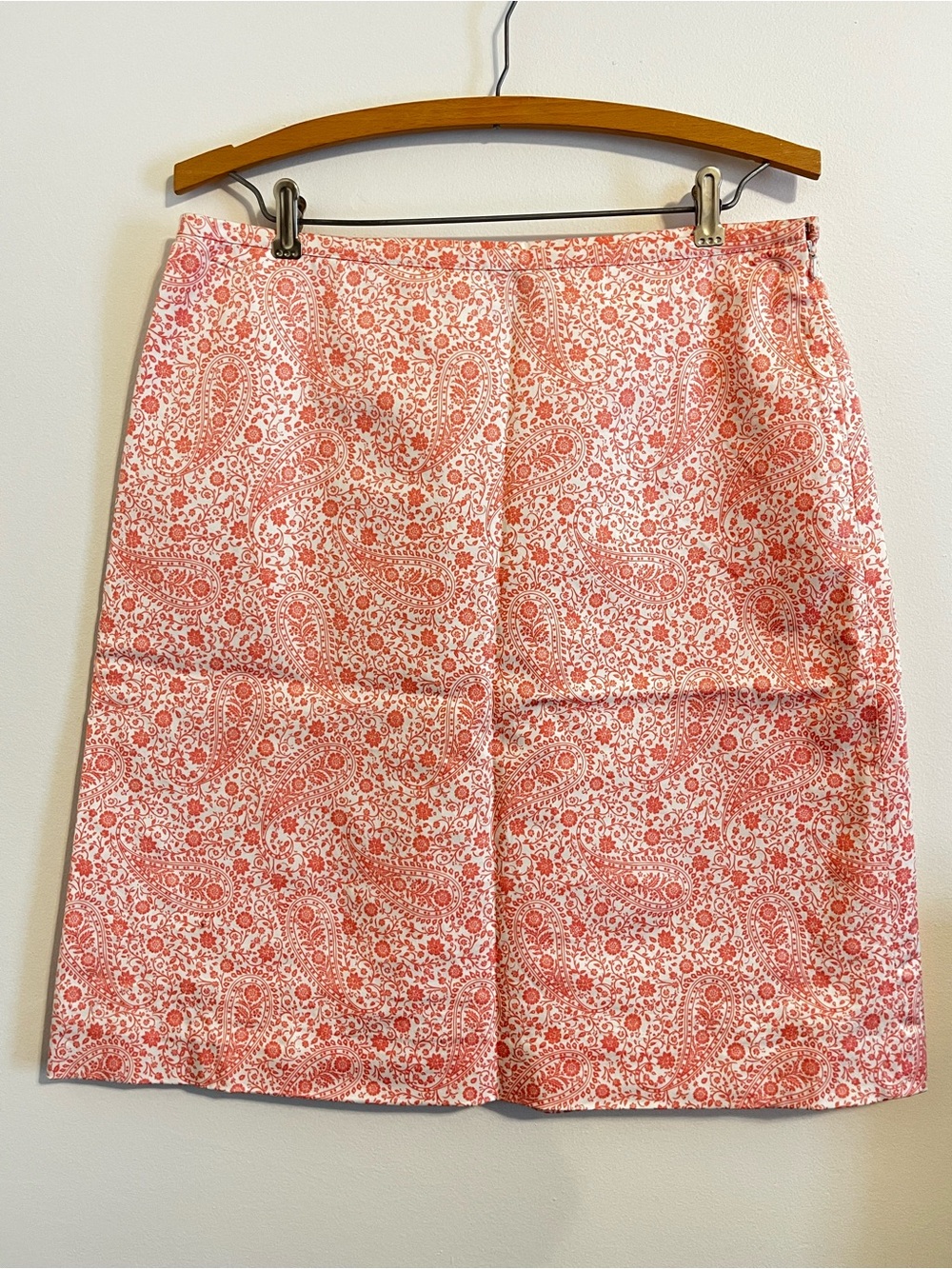 346 Brooks Brothers Paisley Cotton Stretch A-Line Skirt Coral White Women’s 8 - Picture 2 of 6